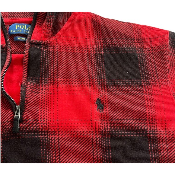 Polo Ralph Lauren Sweater Mens Large Red Buffalo Plaid Estate Rib Cotton 1/4 Zip - Picture 3 of 5